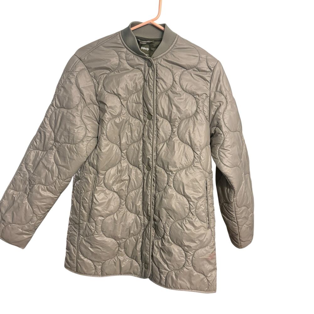 MNG Sage Green Light Weight Quilted Thin 4 Snap Closure Puffer Jacket sz XS
